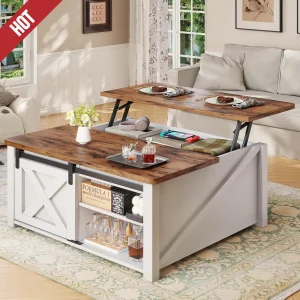 31.5" Farmhouse Lift Top Coffee Table with Large Hidden Storage Compartment and Adjustable Shelves